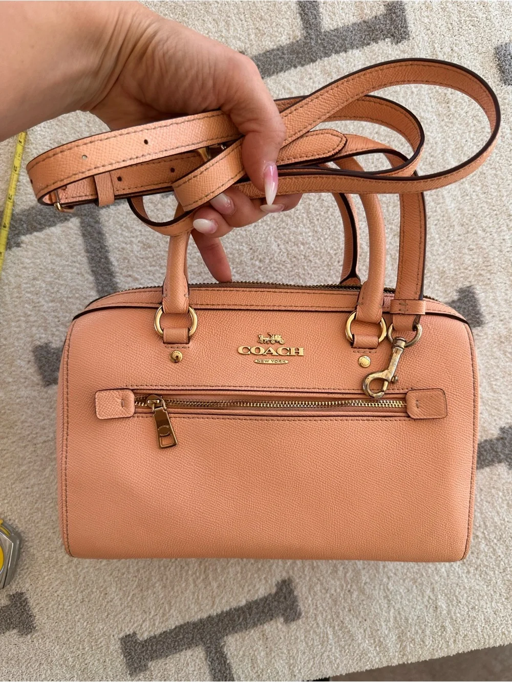 Coach Pebbled Leather Satchel in Peach Rowan 2022